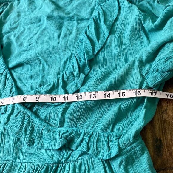 Roxy Second Look Dress Sz L Turquoise Blue coastal cowgirl boho gauze - Picture 8 of 11